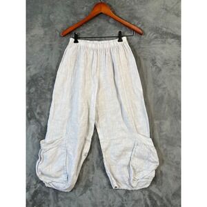 Tempo Paris Linen Pants Womens Small Gray Cropped Balloon Style Boho Italy